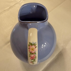 Vintage Hall Royal Rose Ball Pitcher, 64oz Blue Floral Jug