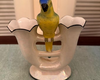 Vintage Parrot Erphila Lusterware Double Bud Spill Vase Germany 7"x6”
