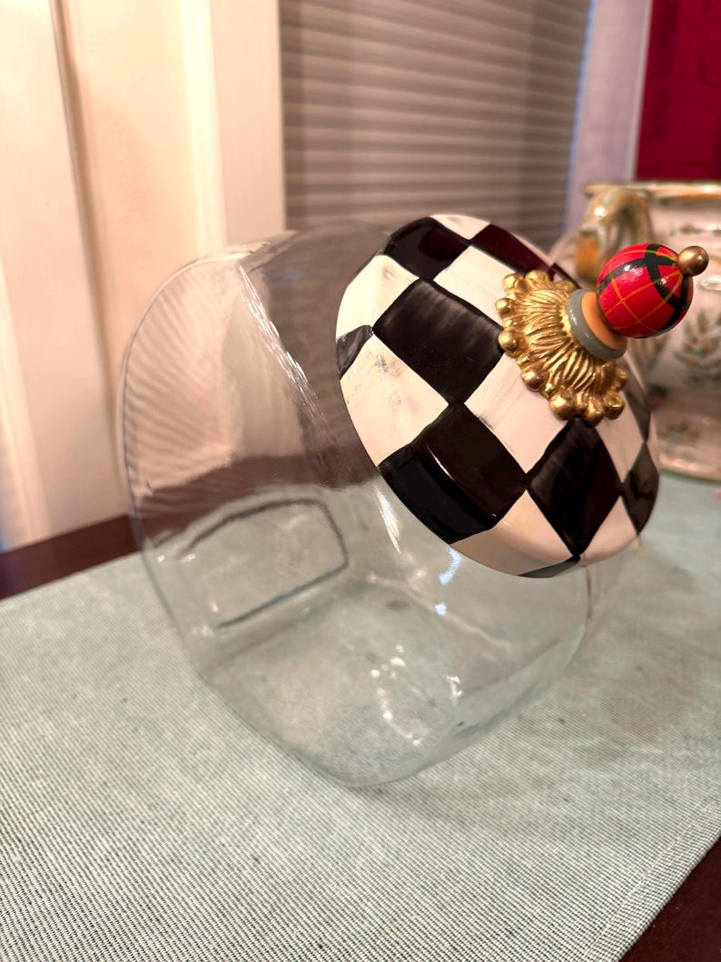 Mackenzie Childs Courtly Check Cookie Jar, Vintage, 6"wide 8"tall image 1