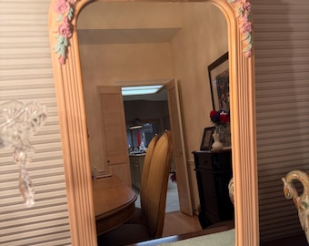 Vintage Homco Mirror Bow and Pink Roses Resin 24"x13.25" Cottagecore Shabby Chic