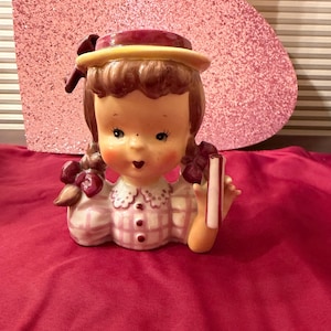 8/4 AMまで！アンティーク　傘を持つ少女　陶器 Umbrella Girl Head Vase - Etsy