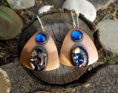 1980 39 s Super Fab Copper and Dichroic Art Glass Signed Vintage Dama P. Janedis Big Fascinating Earrings s revamped with new 925 wires