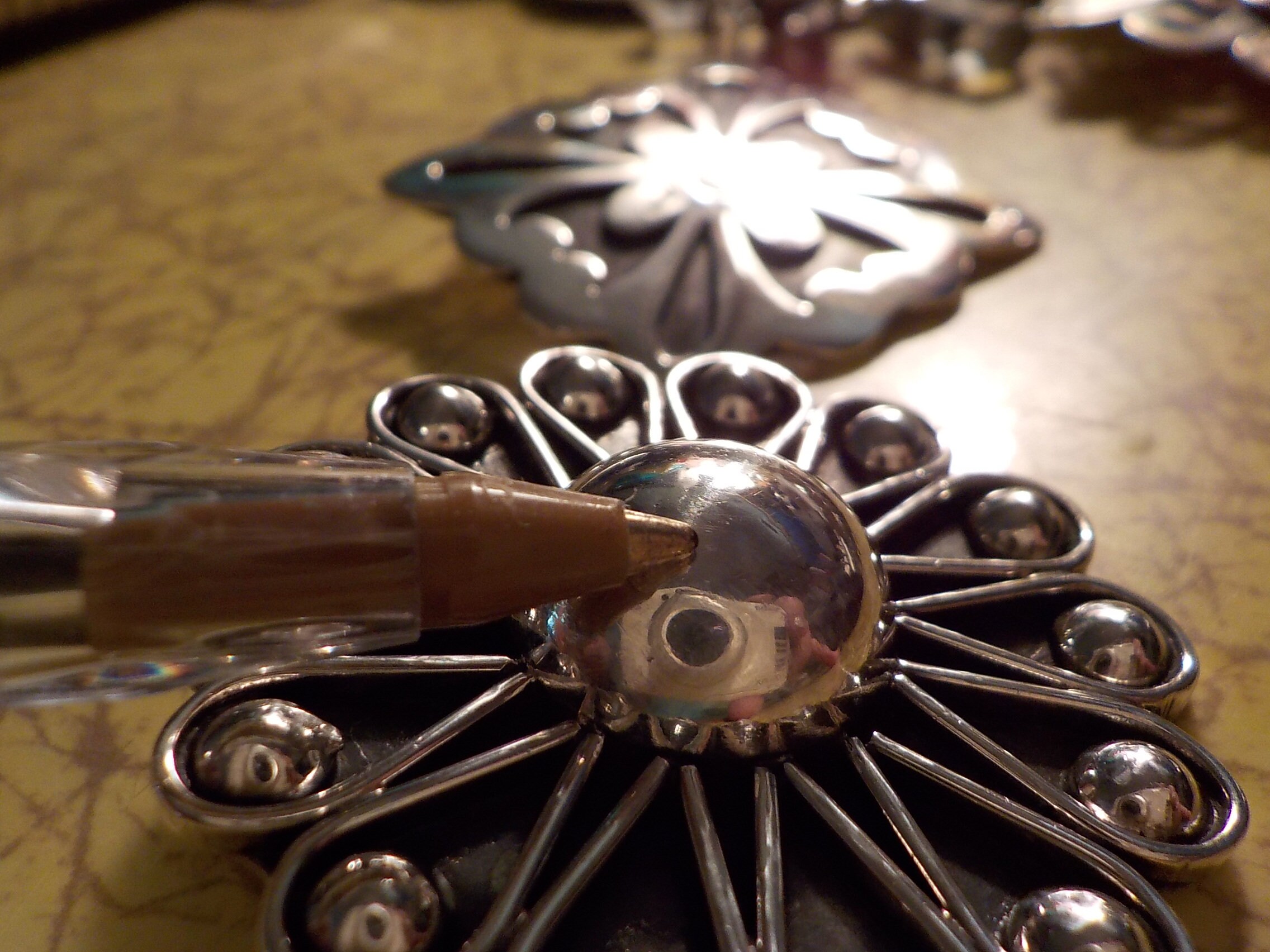 Large Vintage Taxco Sunflower Sterling Concho Pendant / Pin