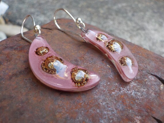 Small Pink and Sparkly Gold Dots Handmade Glass C… - image 2