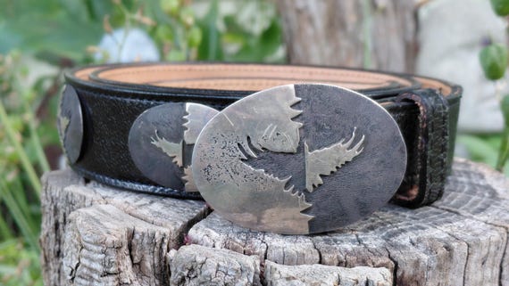 38" Circle Y of Yoakum Sterling Eagle Concho Belt Handmade in Texas
