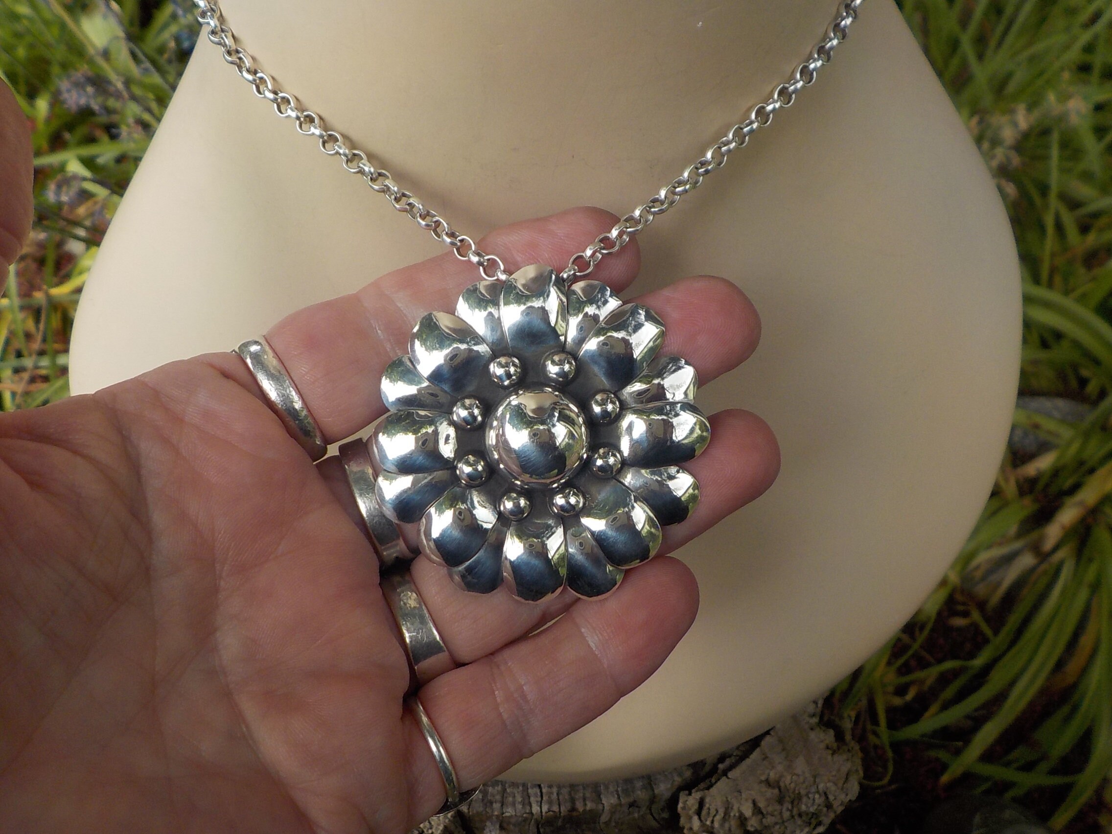アクセサリー Vintage Mexican Jewelry sunflower taxco Large 2.25