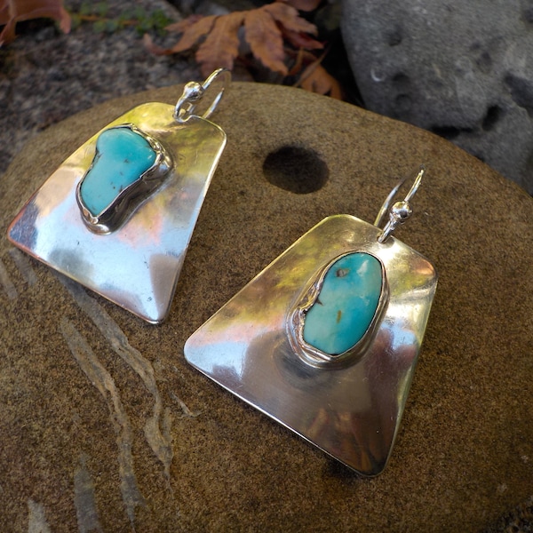 1950's Vintage Carlos Diaz Sterling and Light Blue Genuine Turquoise Earrings Revamped with New Sterling 925 Wires Gorgeous Baby Blue