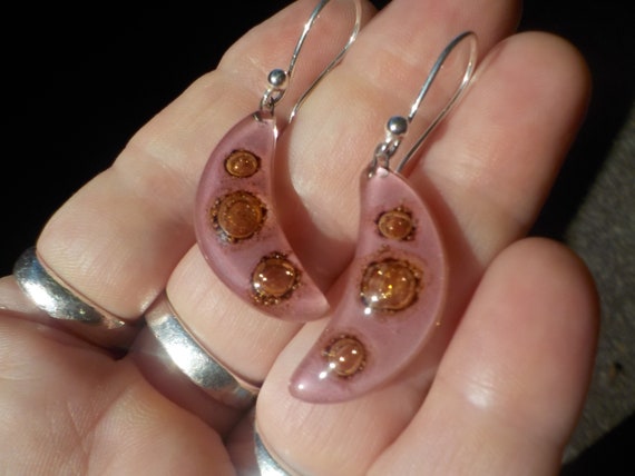 Small Pink and Sparkly Gold Dots Handmade Glass C… - image 6
