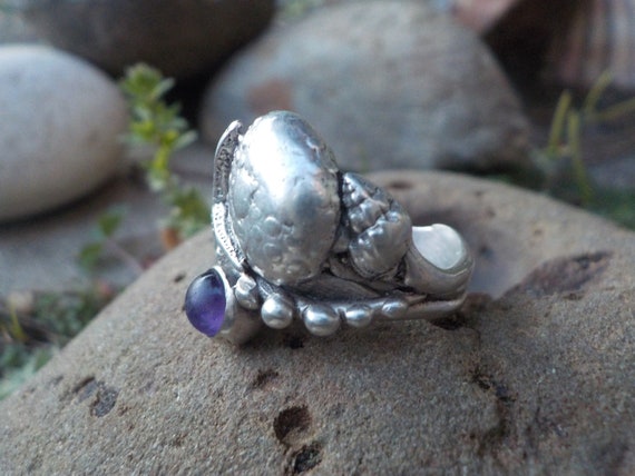 Size 5.75 Vintage Mermaid's Ring 925 Sterling Sil… - image 2