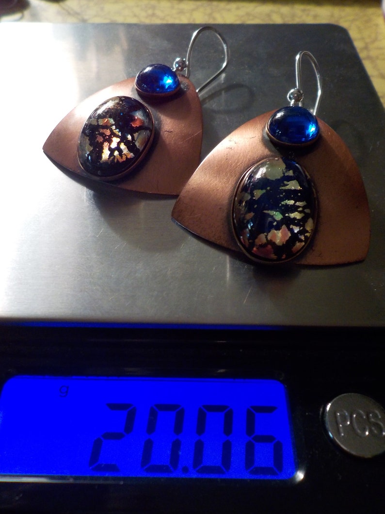 Janedis Big Fascinating Earrings s revamped with new 925 wires 1980/'s Super Fab Copper and Dichroic Art Glass Signed Vintage Dama P