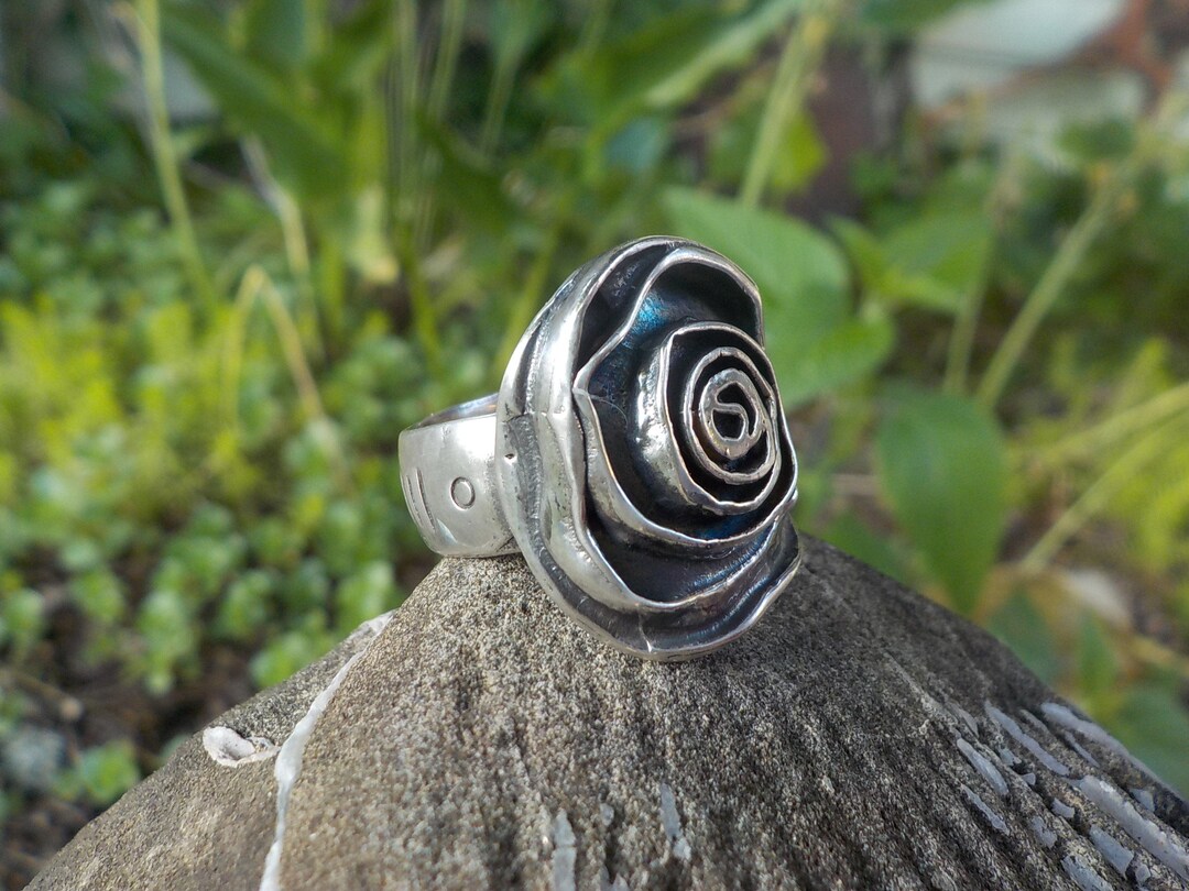 Size 6.9 Vintage Sterling Rose Ring Handmade Artisan Flower Bloom Rose ...