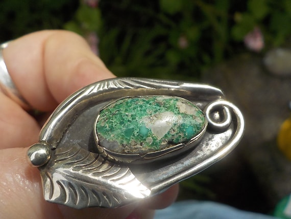 Statement Vintage Native American Navajo Green Turquoise Sterling Silver Leaf Bracelet Old Statement Vintage Native American Navajo Green Turquoise Sterling Silver Leaf Bracelet Old