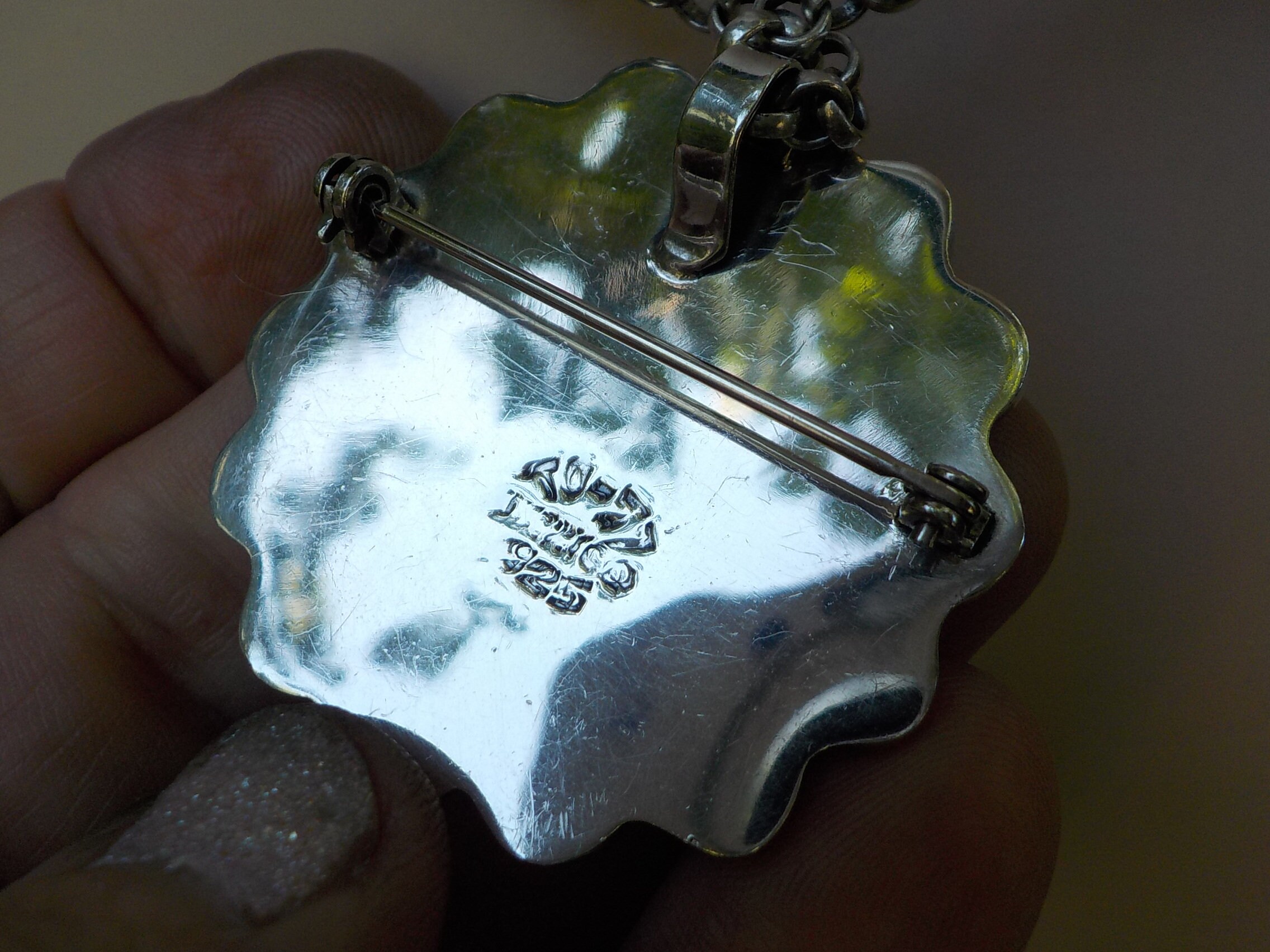 Large Vintage Taxco Sunflower Sterling Concho Pendant / Pin