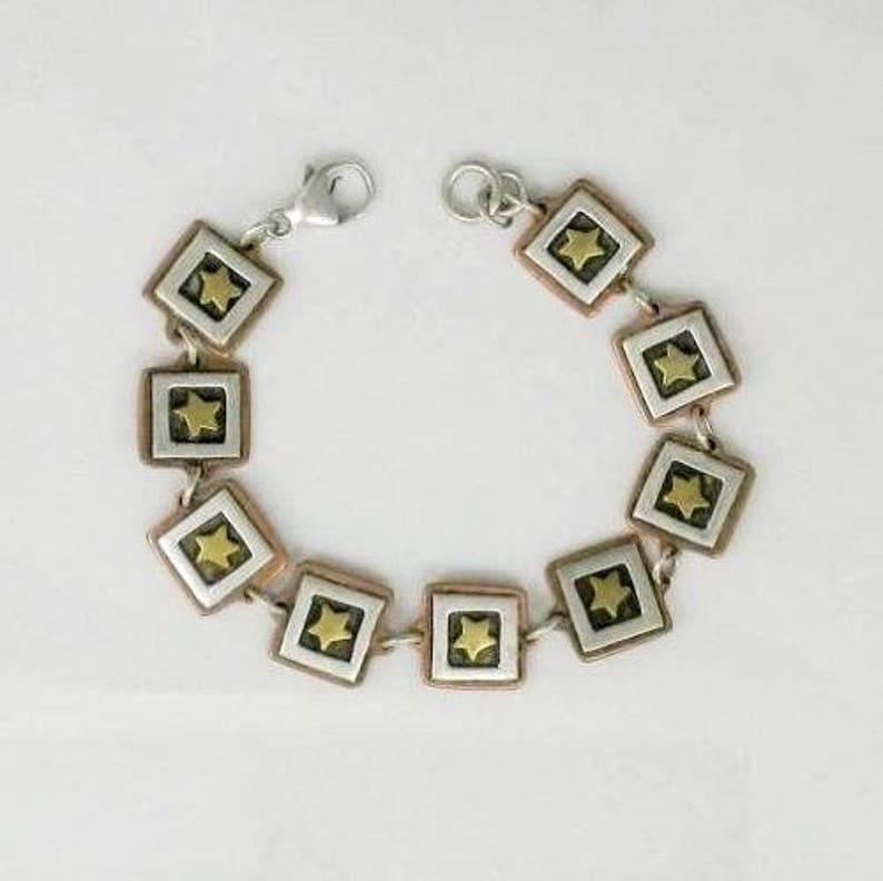 Copper /& Brass framed stars Link Bracelets 7 12 inch Two Vintage Retired Far Fetched Sterling Silver