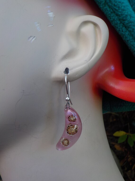 Small Pink and Sparkly Gold Dots Handmade Glass C… - image 7