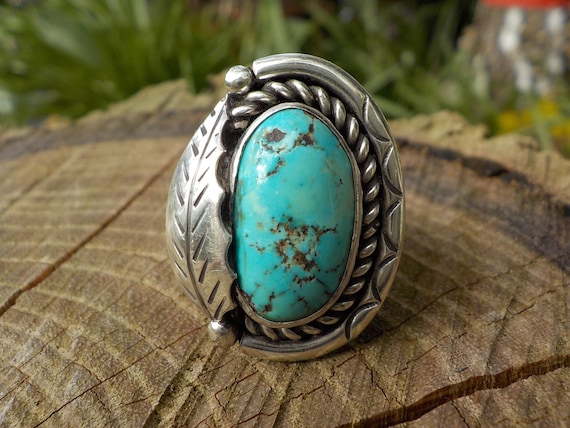 Marvelous Navajo Turquoise Moon Sterling Silver Ring Native American Marvelous Navajo Turquoise Moon Sterling Silver Ring Native American