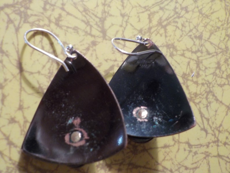 Janedis Big Fascinating Earrings s revamped with new 925 wires 1980/'s Super Fab Copper and Dichroic Art Glass Signed Vintage Dama P