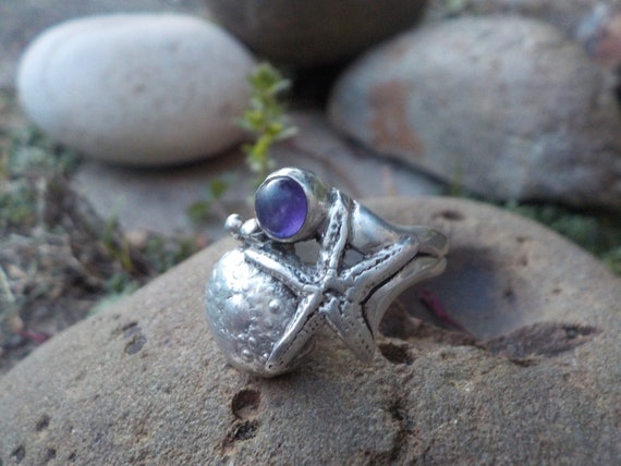 Size 5.75 Vintage Mermaid's Ring 925 Sterling Sil… - image 1
