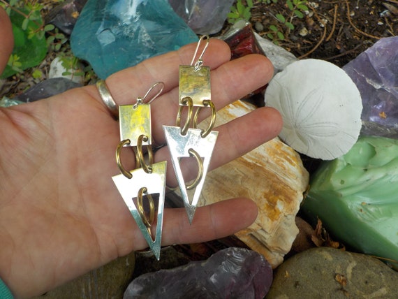 Vintage Taxco Mexico Sterling Triangle and Brass … - image 3