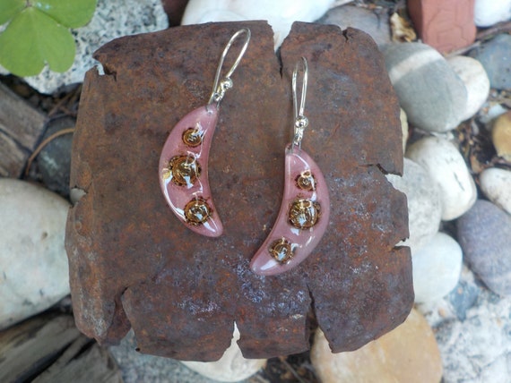 Small Pink and Sparkly Gold Dots Handmade Glass C… - image 1