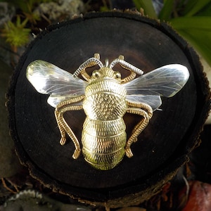 Big Vintage Sterling and Brass Honeybee Signed Courtney Peterson Pendant/Brooch Hat Lapel Pin "Bee My Honeybee" Tom Petty Chain NOT included