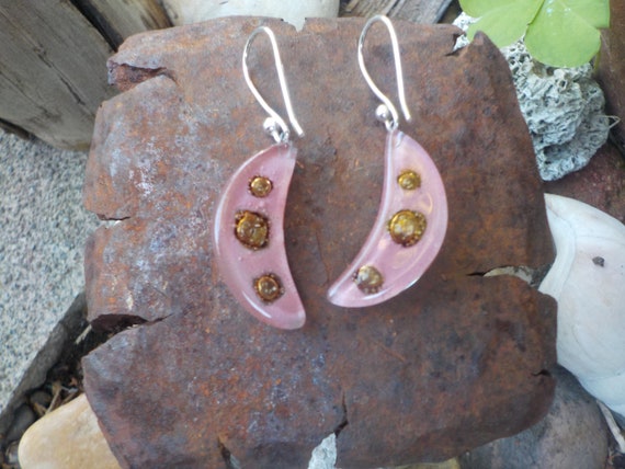 Small Pink and Sparkly Gold Dots Handmade Glass C… - image 4