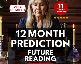 Puede incluir: Imagen de una mujer con cabello plateado y top negro. El texto dice: "PREDICCIÓN 12 MESES LECTURA FUTURA ALTA PRECISIÓN", "MUY DETALLADO" y "11 AÑOS DE EXPERIENCIA". Velas encendidas y cristales sobre la mesa.