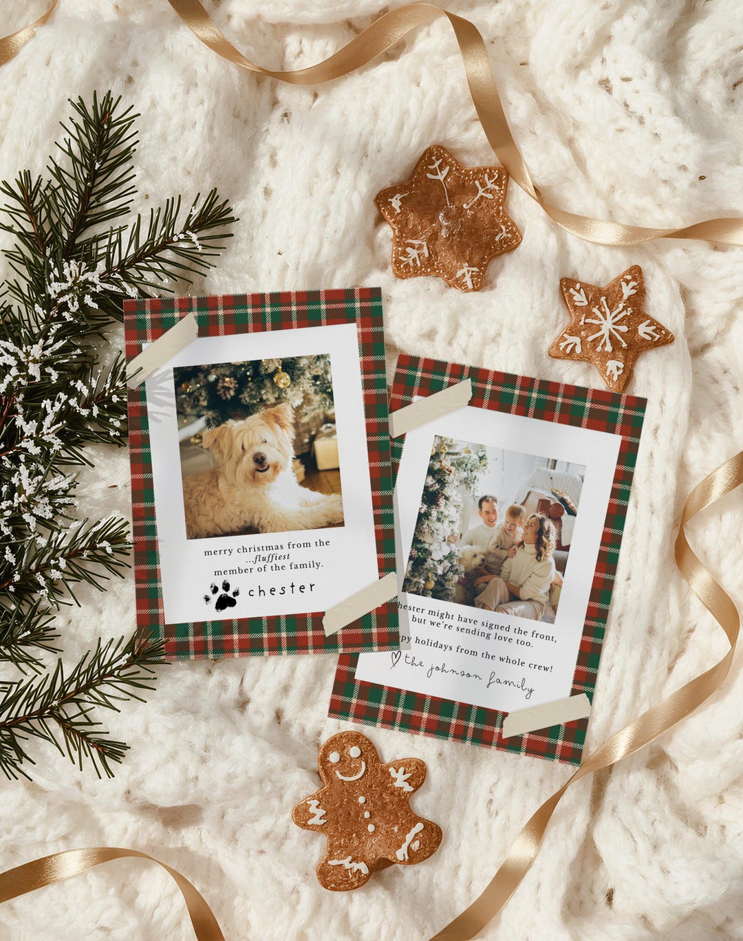 Plaid Polaroid Pet Christmas Card | Canva Editable Dog Family Holiday ...