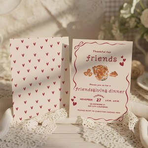 Pink Heart Thanksgiving Potluck-uitnodiging, bewerkbare Friendsgiving-sjabloon, leuk herfstdinerfeest ontwerp, digitale download
