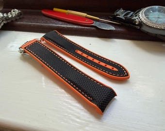 Ersatz für Seamaster professional planet ocean Kautschuk Nylon Riemen orange Schwarz 20 mm / 22 mm