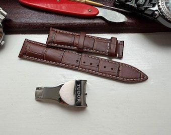 Tudor Strap Braun Leder Uhrenarmband Edelstahl Faltschließe 19/20/21/22 mm