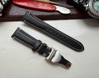 Tudor Oyster Strap Schwarz Leder Uhrenarmband Einsatz 21/22 mm