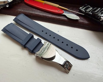 Tudor Oyster Strap Navy Blau Kautschuk Armband mit Faltschließe 20/21/22 mm