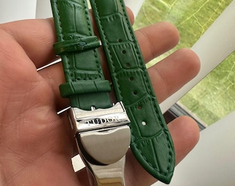 19 mm Tudor Lederarmband mit grünem Armband aus Silber und Stahl