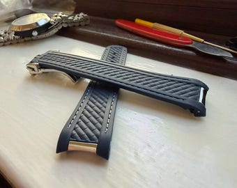 20 mm Seamaster Aqua Terra Blue Kautschukband mit Faltschließe Weißstich