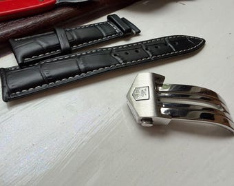 Tag Heuer Schwarz Lederarmband mit Faltschließe 19/20/21/22 mm