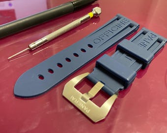 22mm 24mm Panerai Navy Blue Rubber Men’s Wrist Watch Strap Band With Stainless Steel Buckle Solid