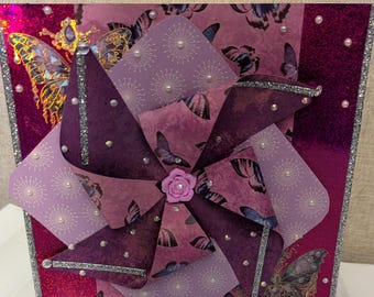 8x8 Inch Boxed Pinwheel Card. Hand Made.