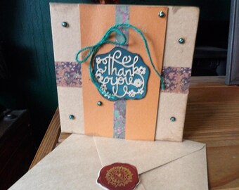 6x6 Inch Craft Card Thankyou Card. Hand Made.