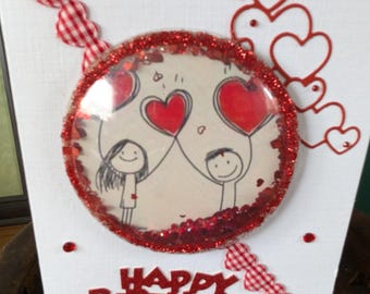 A5 Hand Made Shaker Birthday Card. Red & White, Love. Boxed, Free Delivery, free personalisation.