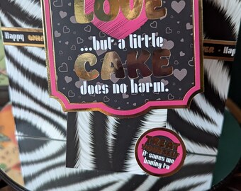6x6 Inch Hand Made A Bit Of Cake Does No Harm Greetings Card