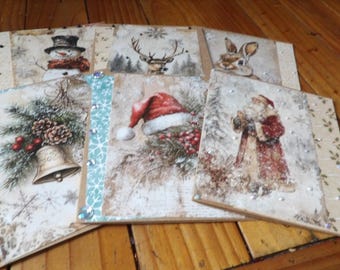 Set Of 6 6x5 Inch Hand Made Traditional Christmas Cards/Notelets