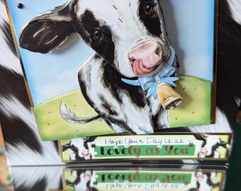 6x6 Inch Decoupaged Cow Card: Hope Your Day is