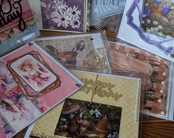 Mystery Bundle Of 8 Handmade 6x6 Inch Birthday/Open Occasion Cards.