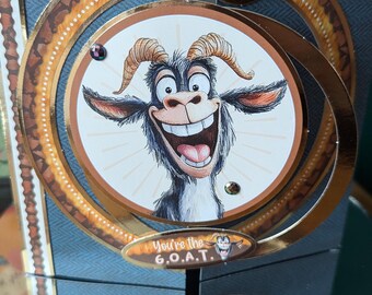 6x6 Inch Hand Made G.O.A.T Birthday Card.