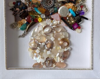 8x8 Inch Canvas Wall Art, Gem Stone And Charms Flower Vase.