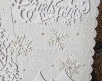 All White 8x8 Inch Handmade Christmas Card.