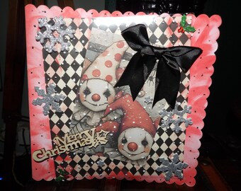 Hand Made 8x8 Inch Boxed Clown Christmas Card