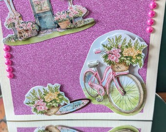 6x6 Inch Pop Up Flowers Greetings Card.Hand Made.