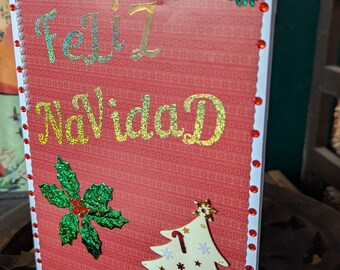 Fun A5 Size Handmade 'Feliz Navidad' Christmas Card.